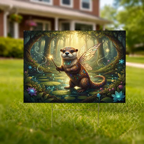 Otter Stained Glass Fairy Wings Magic Wand - Wildlife Lover Gift Yard Sign