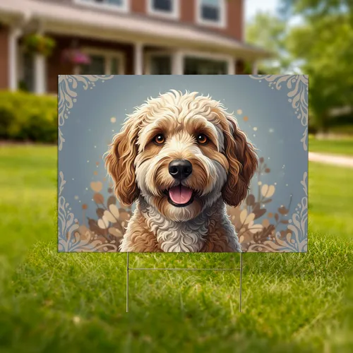 Friendly Goldendoodle Dog Head Portrait - Everyday Home Decor Gift for Pet Lovers Yard Sign
