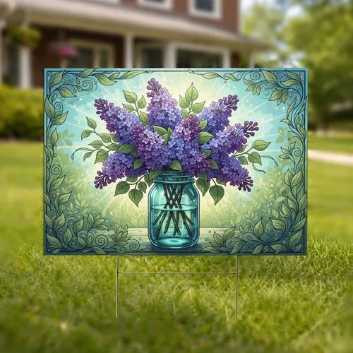 Lilac Bouquet Mason Jar Floral - Home Decor Gift Yard Sign