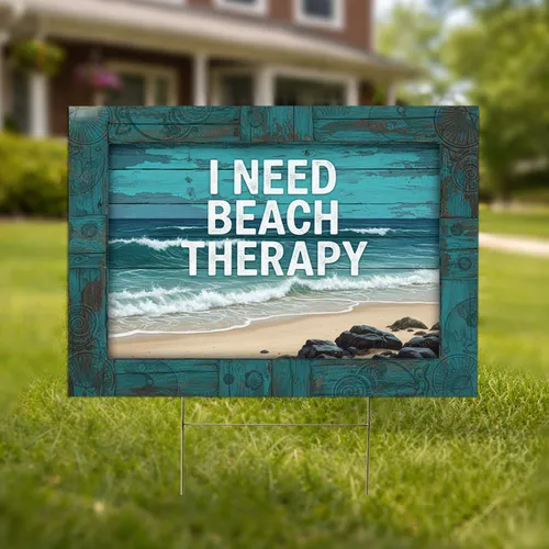 I Need Beach Therapy Ocean Waves Distressed Wood - Coastal Home Decor Gift Yard Sign