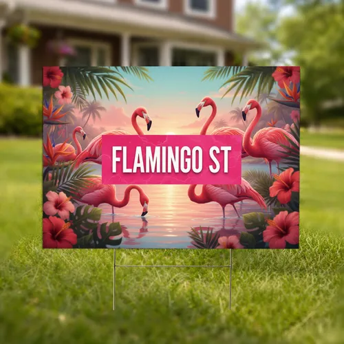 Flamingo Street Sign Tropical Garden Decor - Home Decor Gift for Flamingo Lover Yard Sign