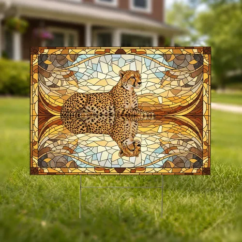 Majestic Cheetah Reflection Stained Glass Savanna - Wildlife Lover Home Decor Gift Yard Sign