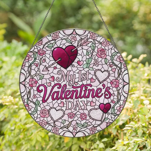 My 1st Valentine's Day Hearts Vines Rose Floral - Valentine's Day Gift for Baby Stained Glass Suncatcher