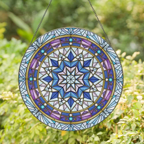 Snowflake Starburst Petals Gem Glass Gold Frame Mosaic Shapes - Winter Decor Gift Stained Glass Suncatcher