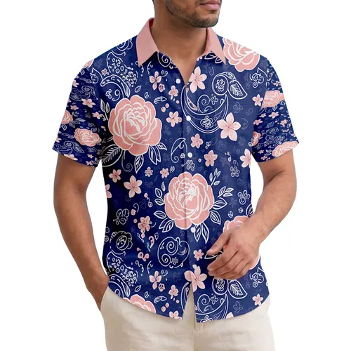 Tropical Roses Paisley Five-Petal Flowers Leafy Accents - Home Decor Gift Hawaiian Shirt