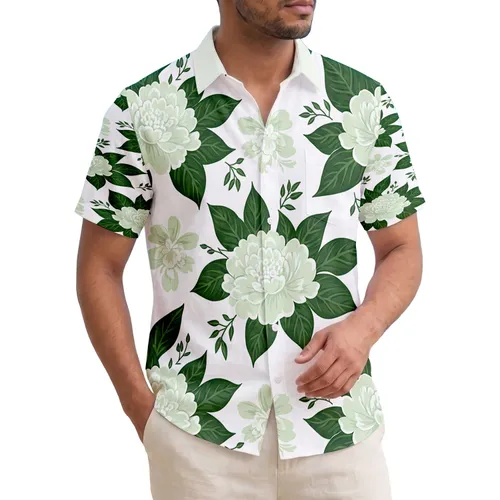 Lush Tropical Peony Camellia Floral Clusters Leaves Vine Accents - Hawaiian Lifestyle Gift Hawaiian Shirt