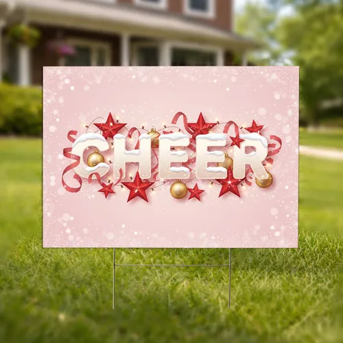 CHEER Snow Christmas Lights Red Stars - Outdoor Holiday Decor Gift Yard Sign