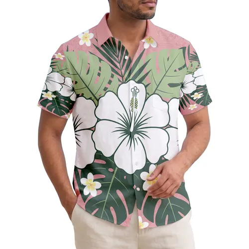 White Hibiscus Palm Fronds Plumeria - Tropical Botanical Home Decor Gift Hawaiian Shirt