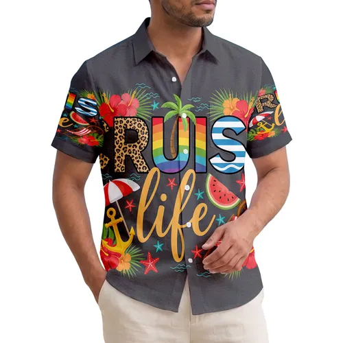 CRUISE life Text Tropical Palm Tree Anchor Umbrella - Vacation Travel Gift Hawaiian Shirt