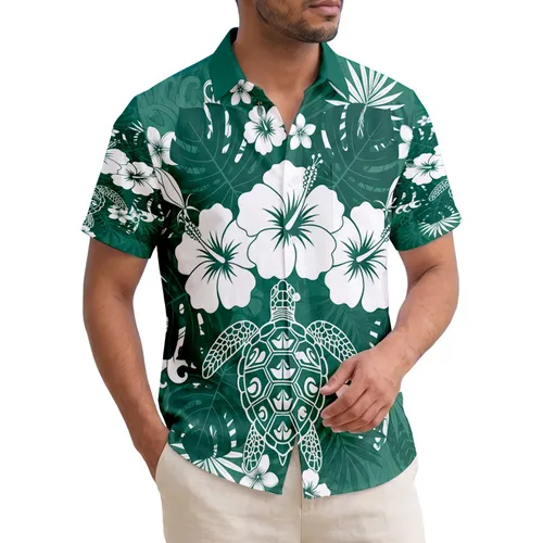 White Sea Turtle Hibiscus Plumeria Monstera Palm Foliage - Ocean Wildlife Lover Gift Hawaiian Shirt