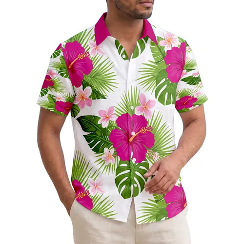 Magenta Hibiscus Plumeria Palm Fronds - Tropical Lover Home Decor Gift Hawaiian Shirt