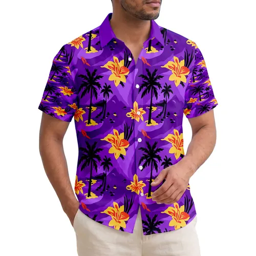 Palm Trees Tropical Island Mountain Lily Flowers - Tropical Travel Essentials Hawaiian Shirt