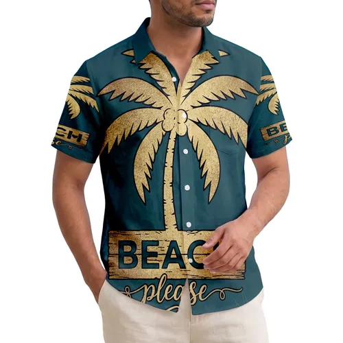 Metallic Palm Tree Beach Please Heart - Coastal Beach Lifestyle Gift for Vacation Hawaiian Shirt