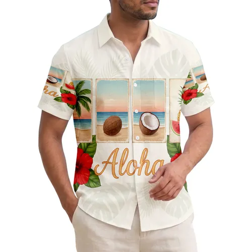 Palm Tree Coconut Pineapple Hibiscus Aloha - Tropical Lifestyle Hawaiian Shirt