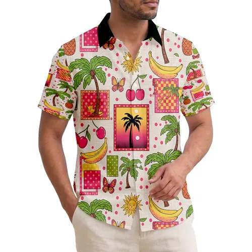 Tropical Fruit Palm Tree Sunset Patchwork - Island Home Decor Gift Hawaiian Shirt