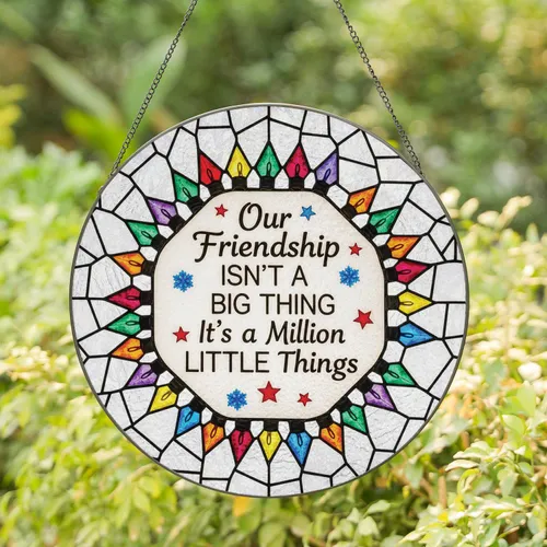 Inspirational Friendship Quote Christmas Lights Snowflake Star - Christmas Gift for Friends Stained Glass Suncatcher