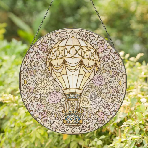 Hot Air Balloon Floral Mosaic - Home Decor Gift Stained Glass Suncatcher