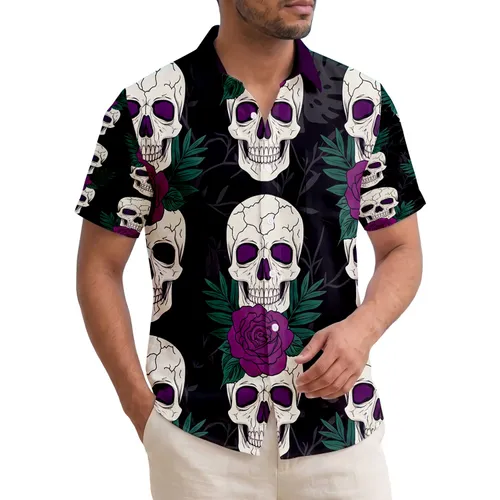Tropical Skull Rose Leaf - Home Decor Gift for Skull Lover Hawaiian Shirt