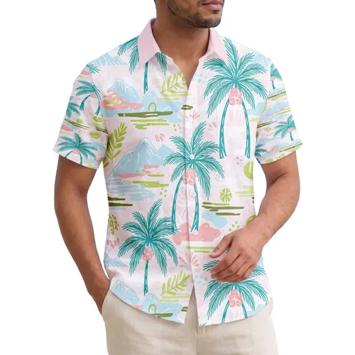 Tropical Palm Trees Mountain Clouds Sun Moon Water Land Foliage - Home Decor Gift Hawaiian Shirt