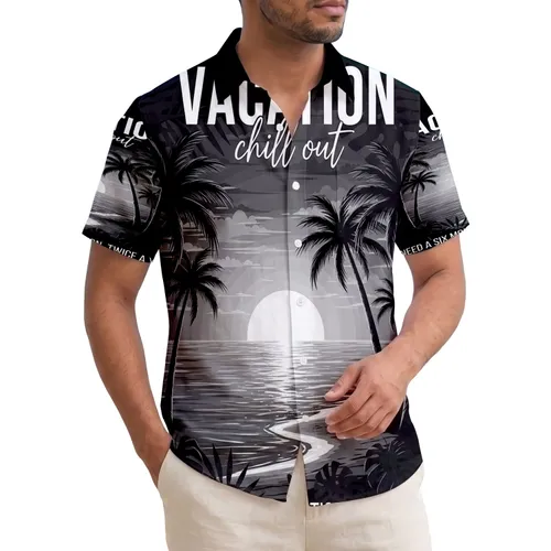 Tropical Palm Trees Beach Ocean Sun 'Vacation Chill Out' - Summer Holiday Lifestyle Hawaiian Shirt