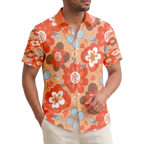 Retro 70s Multi-Petaled Flowers - Tropical Lifestyle Gift for Tropical Lover Hawaiian Shirt