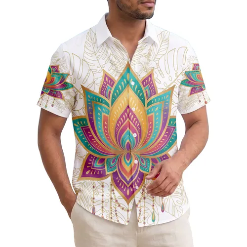 Lotus Mandala Geometric Floral Tropical Leaves Ocean Waves - Boho Lifestyle Gift Hawaiian Shirt