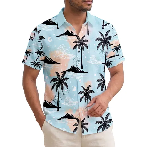 Tropical Palm Trees Ocean Waves Island Landscape - Sunrise Sunset Beach Vacation Gift Hawaiian Shirt
