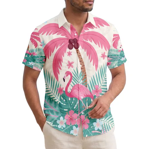 Pink Flamingo Pink Palm Tree Tropical Foliage - Wildlife Lover Gift for Flamingo Lover Hawaiian Shirt