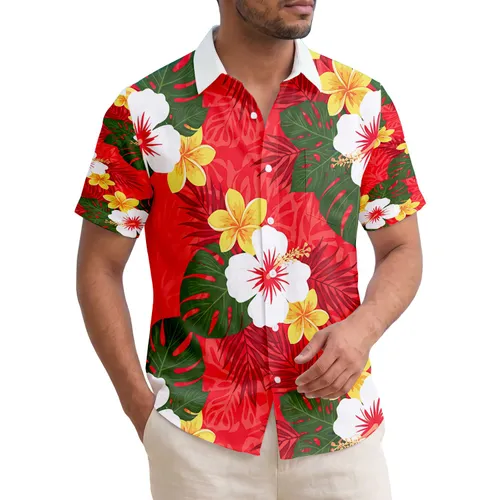 White Hibiscus Red Frangipani Tropical Leaf Palm Frond - Home Decor Gift Hawaiian Shirt
