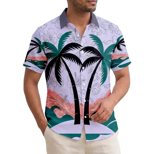 Coconut Palm Trees Hibiscus Flowers Island Waves - Tropical Beach Lifestyle for Island Explorer Hawaiian Shirt