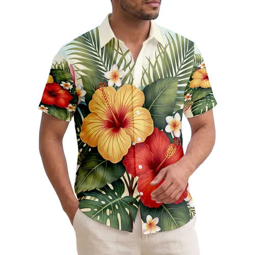 Hibiscus Flowers Plumeria Monstera Palm Fronds Ocean Waves - Tropical Getaway Gift Hawaiian Shirt