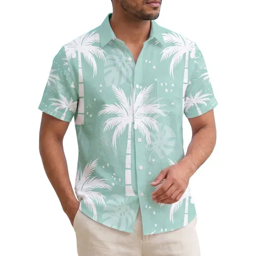 White Palm Tree Silhouettes Monstera Plumeria Leaves - Island Home Decor Gift Hawaiian Shirt