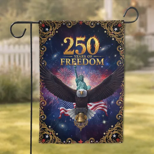 Bald Eagle Statue Liberty Bell American Flag - USA 250th Anniversary Gift for Dad Garden Flag
