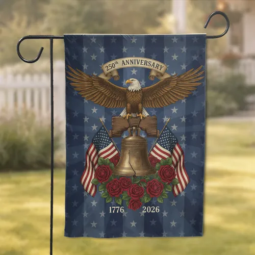Bald Eagle American Flag Liberty Bell - USA 250th Anniversary 1776-2026 Garden Flag