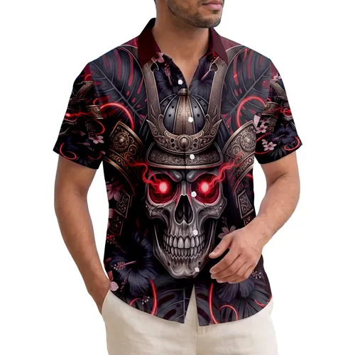 Menacing Skull Samurai Exotic Foliage - Gothic Home Decor Gift for Skull Lover Hawaiian Shirt