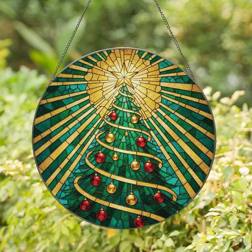 Christmas Tree Light Rays Star Garlands Ornaments - Christmas Holiday Decor Gift Stained Glass Suncatcher