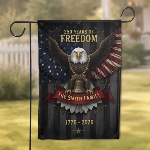 Bald Eagle Liberty Bell American Flag - USA 250th Anniversary Independence Day for Veterans Custom Family Name Garden Flag