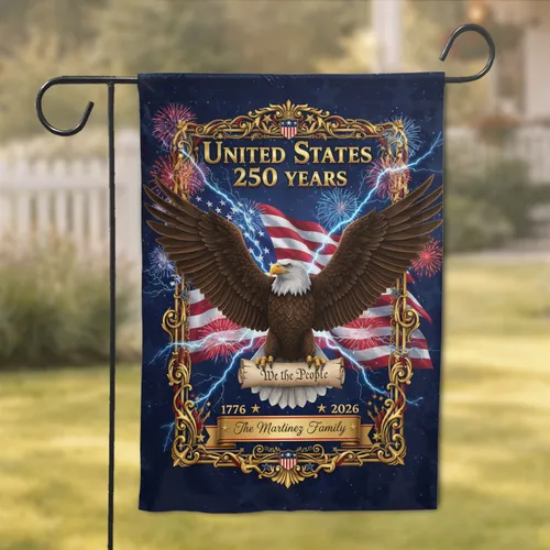 Bald Eagle American Flag We the People Scroll - USA 250th Anniversary Independence Day Custom Family Name Garden Flag