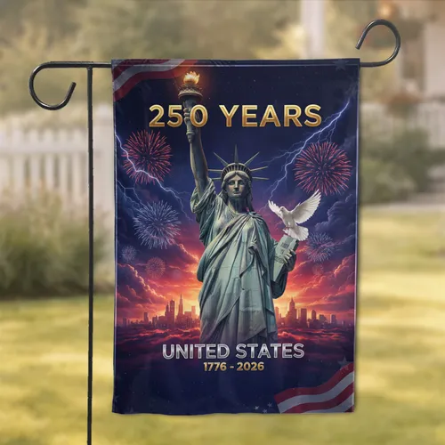Statue of Liberty American Flag Fireworks 1776-2026 - USA 250th Anniversary Garden Flag