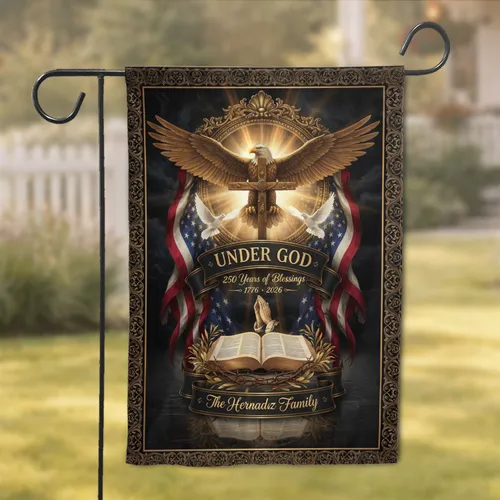 1776 2026 Bald Eagle American Flag Cross - USA 250th Anniversary for Custom Family Name Garden Flag