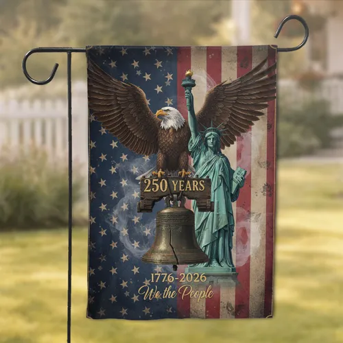 Bald Eagle Liberty Bell American Flag USA 250th Anniversary Independence Day Garden Flag