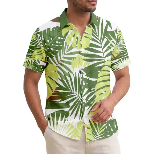 Tropical Fan Palm Fronds Monstera Feathery Leaves - Home Decor Gift for Nature Lover Hawaiian Shirt