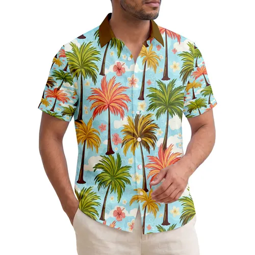 Palm Trees Fronds Clouds - Tropical Vacation Travel Gift for Travelers Hawaiian Shirt