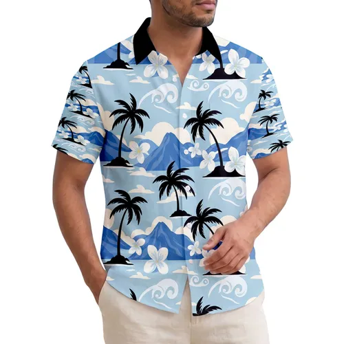 Palm Trees Tropical Islands Mountains Plumeria Ocean Waves - Vacation Essentials for Beach Lover Hawaiian Shirt