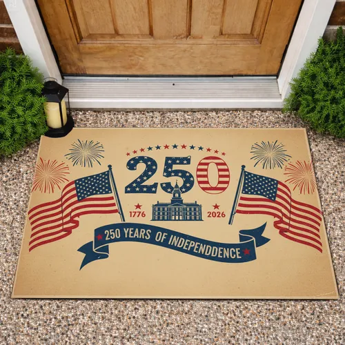 250th Anniversary Independence Hall American Flag - Independence Day Home Decor Gift Doormat