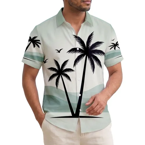 Tropical Palm Trees Silhouette Birds Rolling Hills - Home Decor Gift Hawaiian Shirt