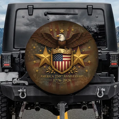 Bald Eagle American Flag Shield - USA 250th Anniversary Gift for Veterans Spare Tire Cover