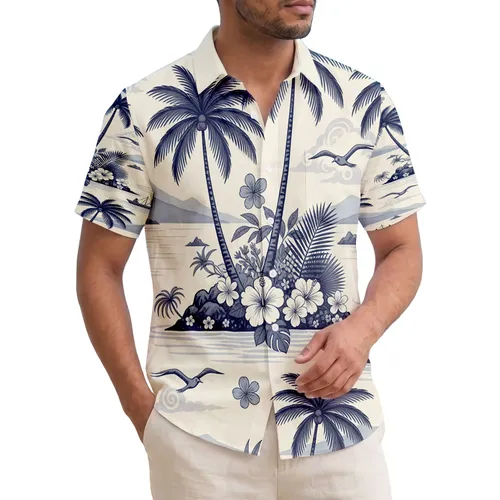 Tropical Island Coconut Palm Tree Fishing Boat Seabird Tropical Flower - Ocean Lover Gift Hawaiian Shirt