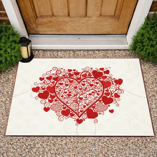 Ornate Filigree Heart Red Hearts Vine Scrolls Flourishes Star Floral - Home Decor Gift Doormat