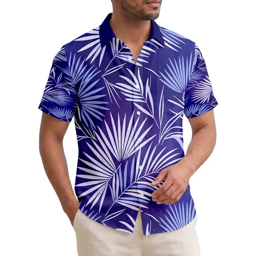 Fan Palm Feathered Fronds Curving Botanical Shapes - Resort Wear Style Hawaiian Shirt